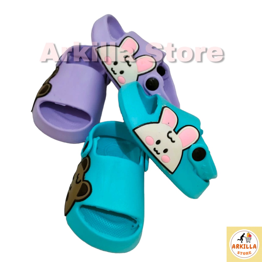 Dulux Sandal Jelly Anak BTS Army Lucu Unisex Slop Tali Belakang Type 386E Karakter Beruang Kelinci /