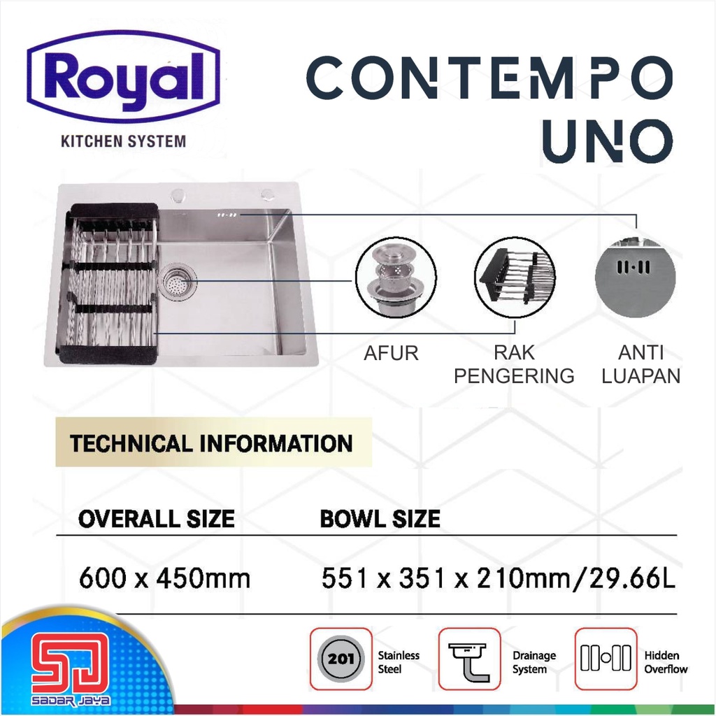 Royal Kitchen Sink Contempo Uno Wastafel Dapur Bak Cuci Piring