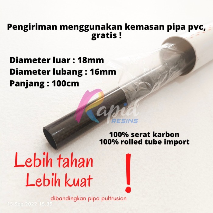 Pipa Carbon Tube 18 x 16 x 1000 mm Tabung Serat Karbon 3K od 18 id 16