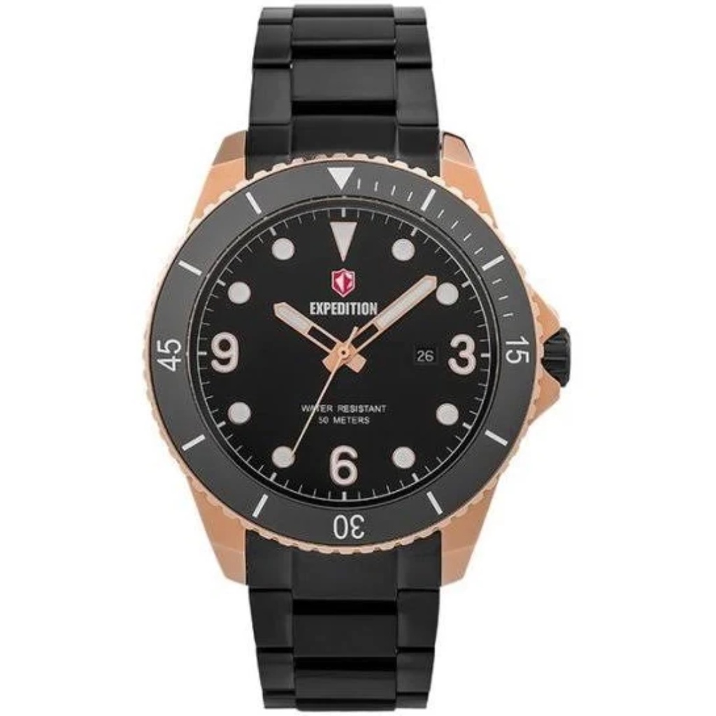 JAM TANGAN PRIA EXPEDITION E6792 E 6792 MDBBRBA ROSEGOLD BLACK ANALOG STAINLESS STRAP