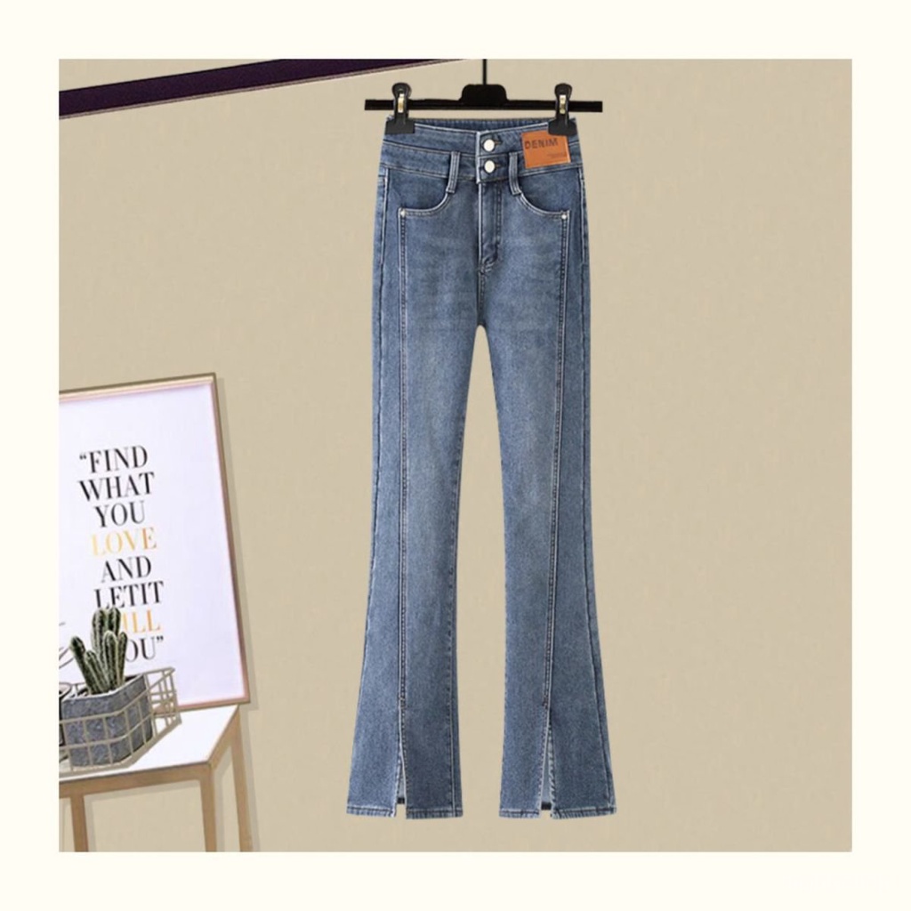 [✅BISA COD] #Sisjuly# Setelan jumper jeans jumper leher polo bergaris baru wanita set dua potong