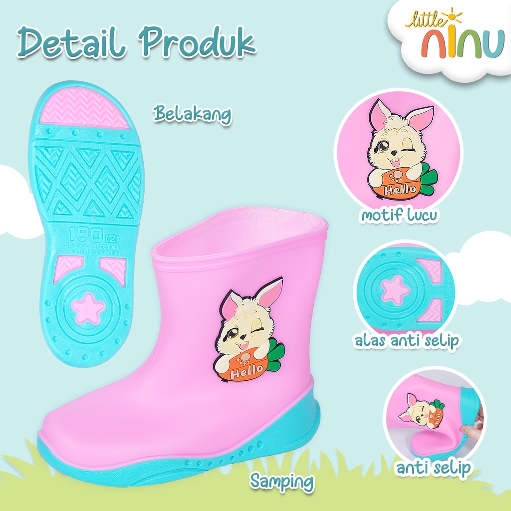 LITTLE NINU Sepatu Boot Anti Air Sepatu Hujan Anak Motif Lucu