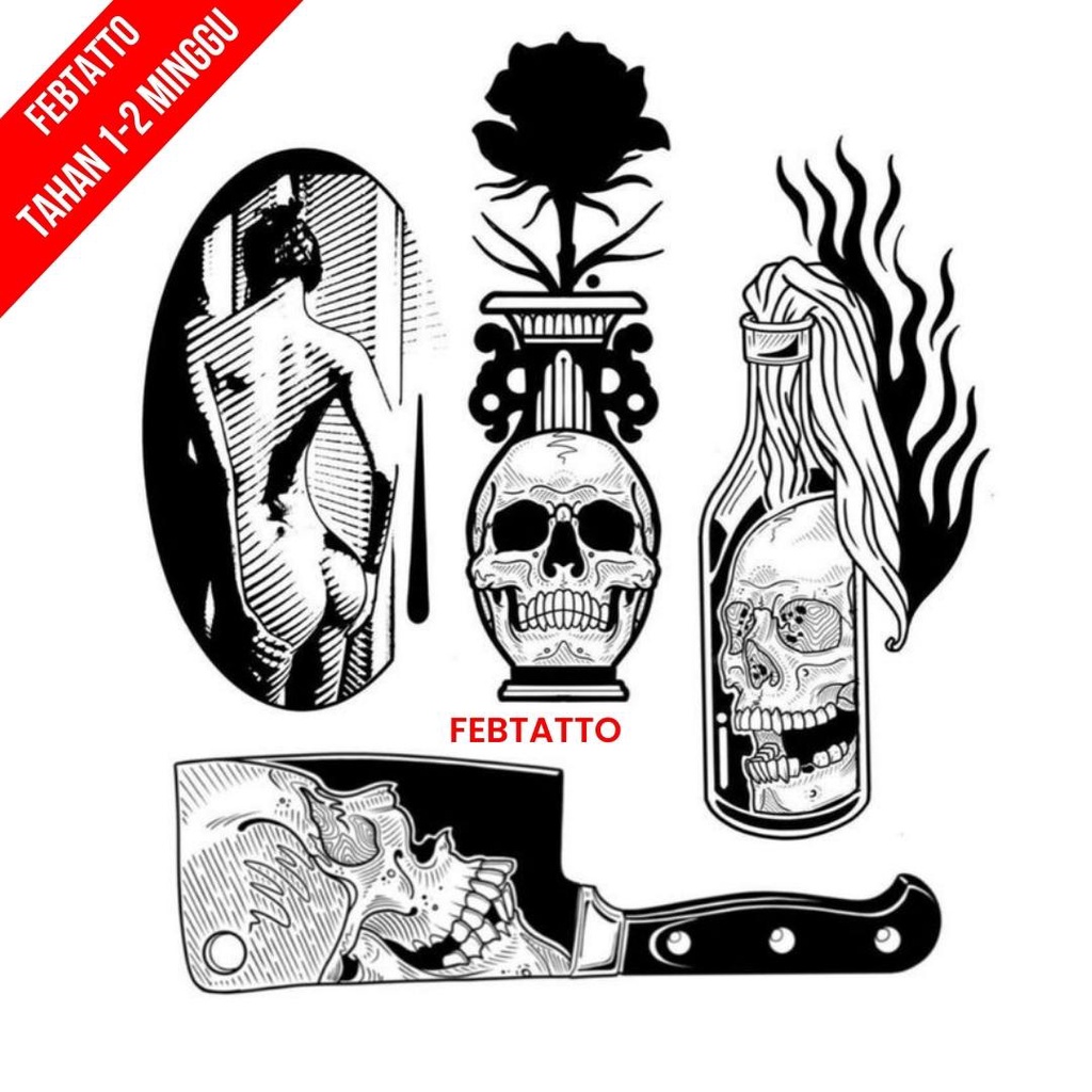Tato Temporer Tengkorak Tato kecil Stiker Tatto - POTA 1-4