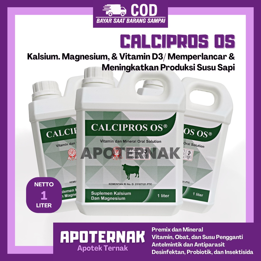 CALCIPROS OS 1 Liter | Meningkatkan Produksi Susu Sapi | Suplemen Kalsium Magnesium Vitamin D3 Untuk Sapi Bunting dan Laktasi | Mirip Calcidex Oral