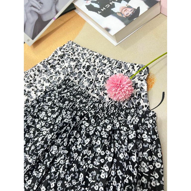 Pleated skirt korean style | rok plisket wanita motif bunga melati