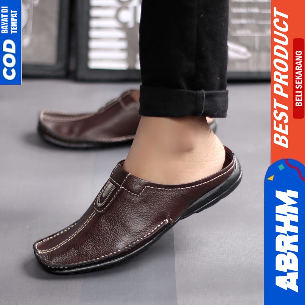 Sepatu Sandal Casual Bustong Pria Kulit Asli Tutong Hitam Abrhm Ergo