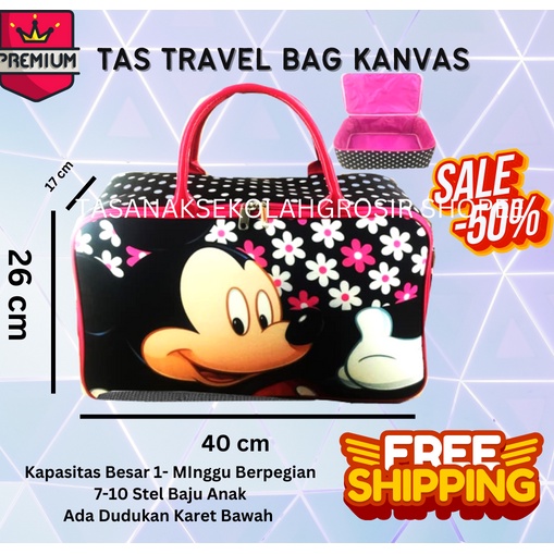 PALING MURAH PROMO FREE ONGKIR !!! Tas Travel Kanvas PINK mouseJumbo