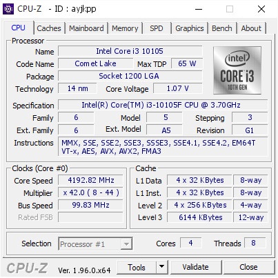 Processor Intel Core i3 10105 tray Socket 1200 Comet Lake