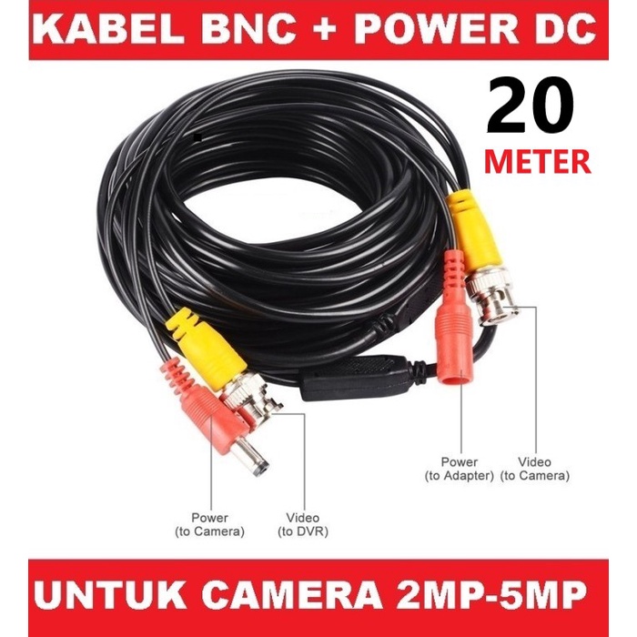 Kabel CCTV 20M 20 Meter Coaxial BNC Plus Power Berikut Jack