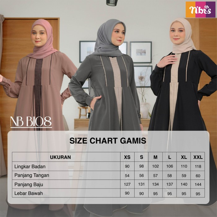 Gamis Nibras Original NB B108 Mocca - Dark Grey - Black / Fashion Muslim Terbaru 2023