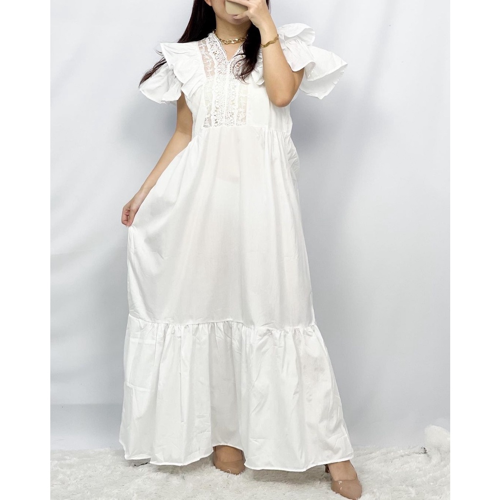 Dress Algeria Maxi Dress Boho Korean Style Polos Lengan Pendek Katun