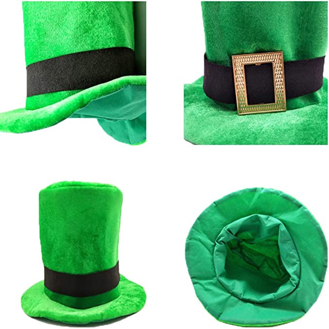 Topi Hijau Green Leprechaun Top Hat Velvet Shamrock Top Hat Irish Festival St. Patrick’s day