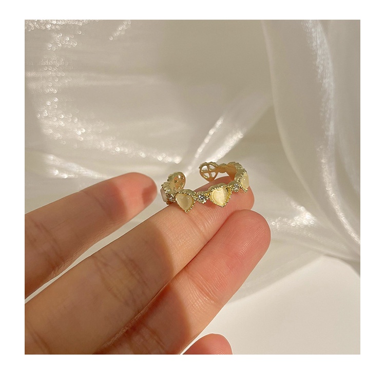 Cincin Model Terbuka Bentuk Hati Geometris Aksen Batu Opal Stone Korea (TR - 014)