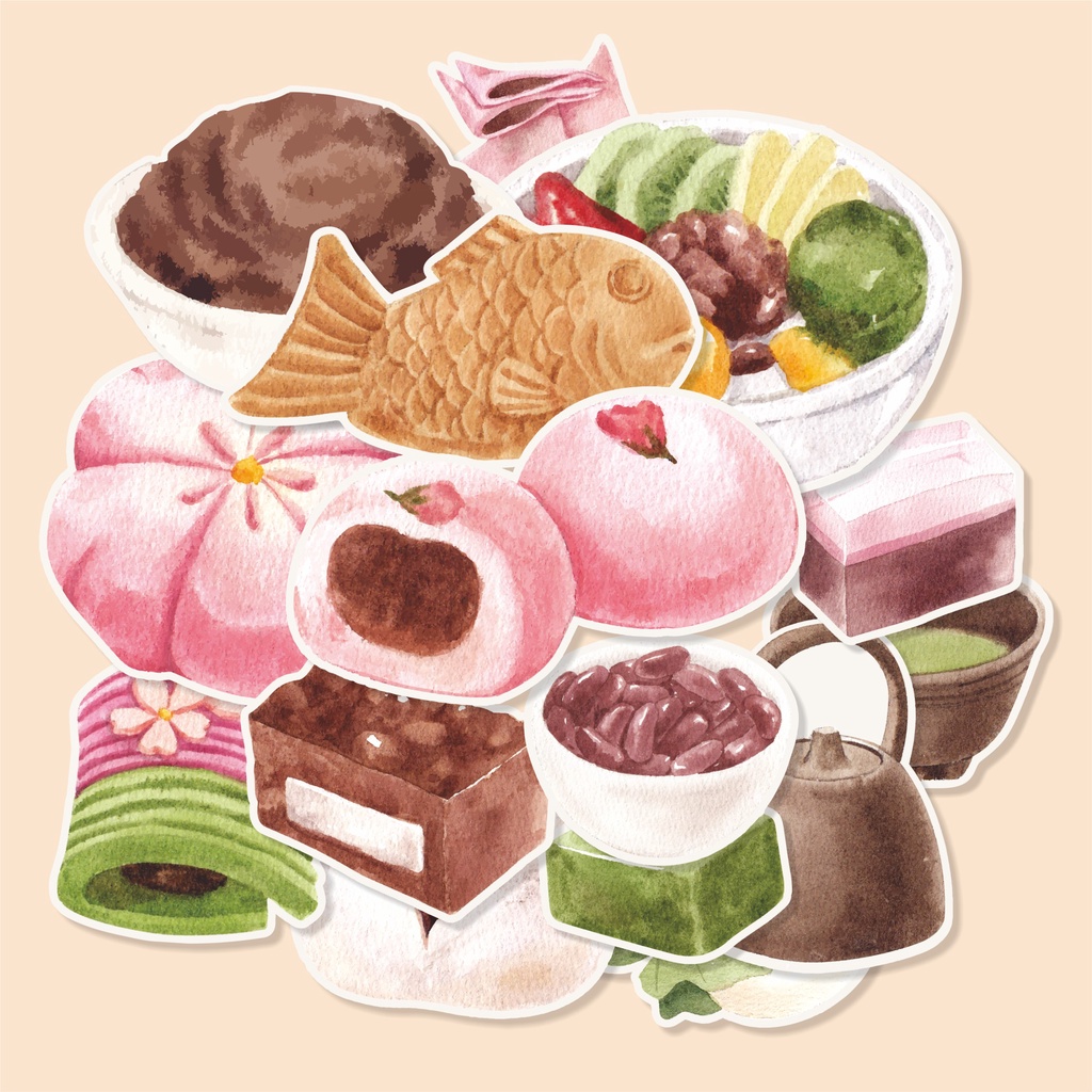 

( 20 pcs ) JAPANESE FOOD -watercolor/stiker satuan random murah