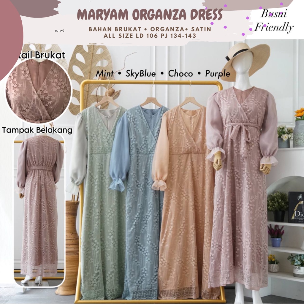 Maryam Organza Dress Ld 106/Dress Korean Syle/Dress Brukat Kondangan/Dress Lebaran/Dress Wanita/Dress Brukat Full Furing/Dress Lamaran/Dress Prewedding