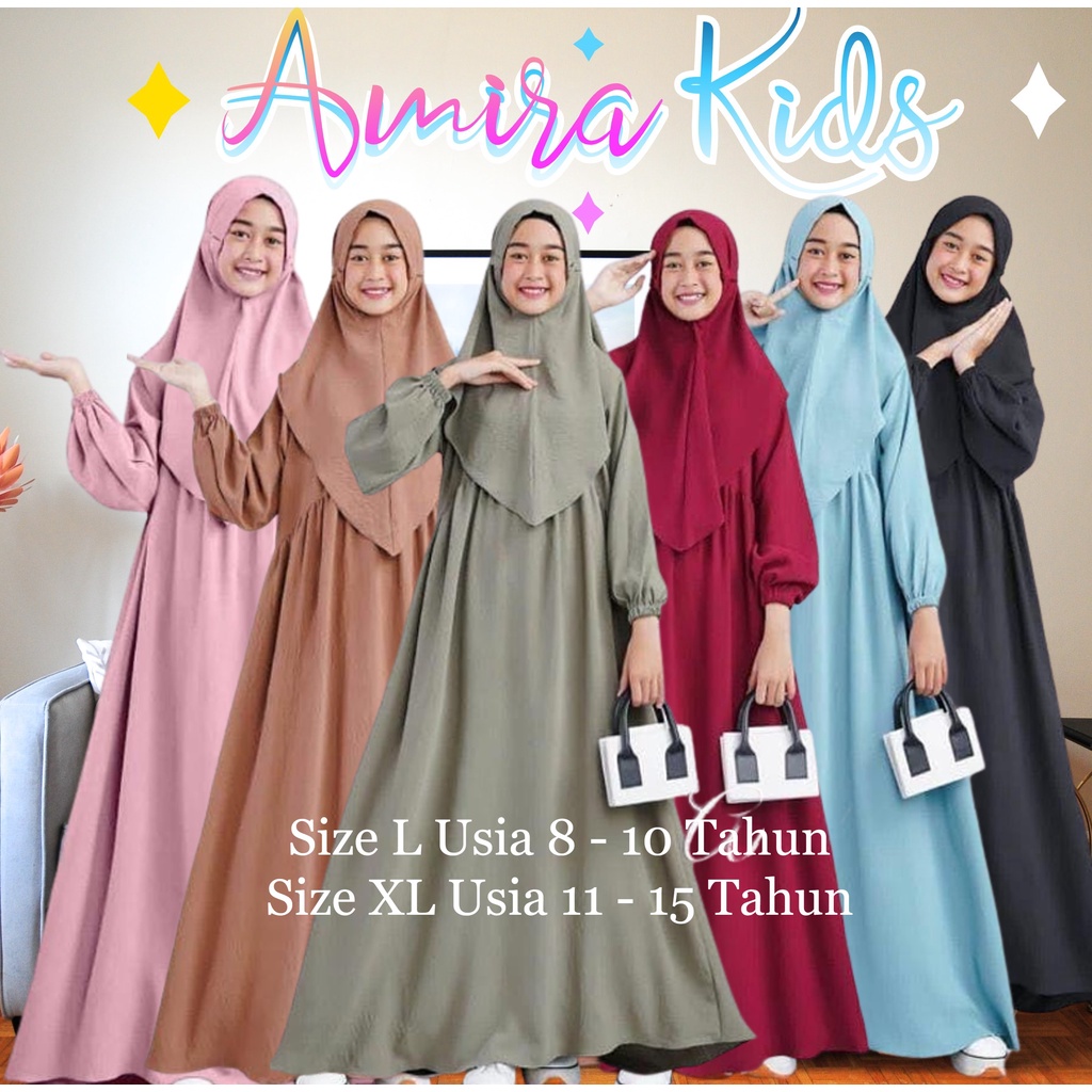 Baju Anak Tanggung Remaja Terbagus 2023 Kids Syar'i Anak Tanggung Remaja AMIRA SYAR'I Bahan Crinkle Airflow Premium + Khimar Gamis Anak Polos Umur 8 9 10 11 12 13 14 15 Tahun