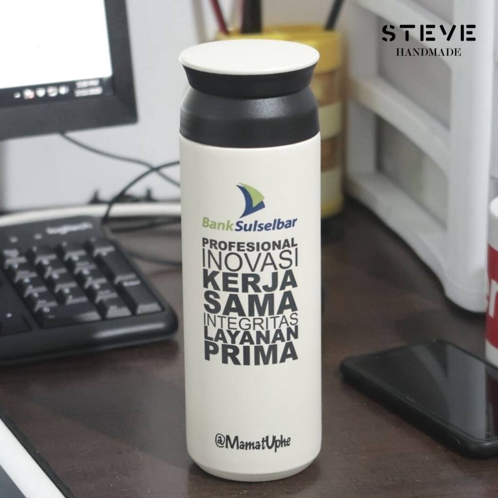 Botol minum stainless termos vacuum tumbler travel TM0255 White Custom Tahan Air Panas dan Dingin