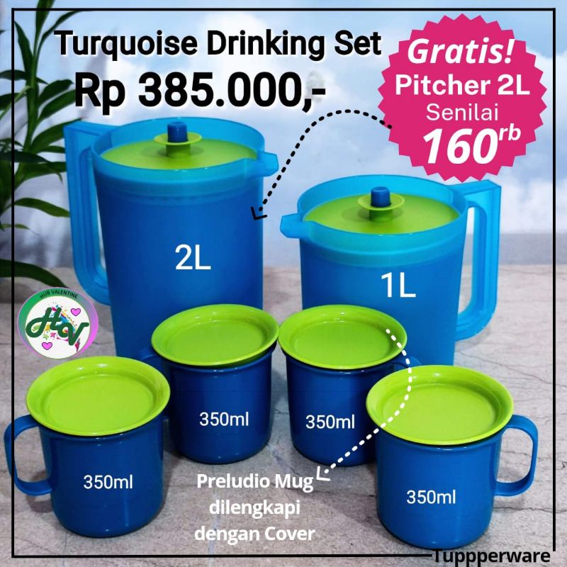 Turquoise drinking set / set gelas jug / jug / pitcher