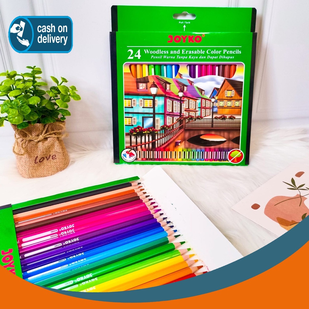 

24 PENSIL WARNA JOYKO BISA DIHAPUS ADA HAPUSAN WOODLESS AND ERASABLE COLOR PENCILS CP-115 ALAT TULIS WARNA WARNI MURAH COD