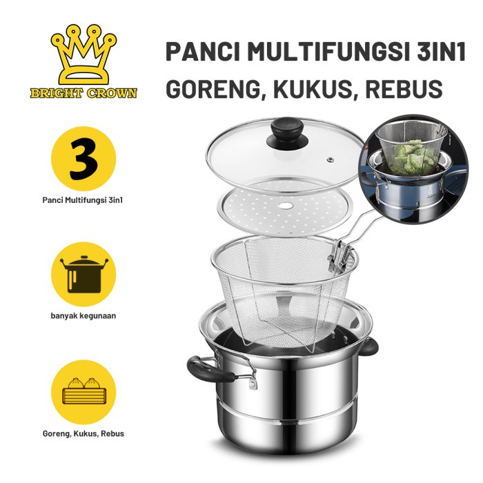 Panci Steamer Listrik Teflon Anti Lengket Tahan Lama Low Watt Mini Q4R0 Mpasi Multifungsi Stainless 