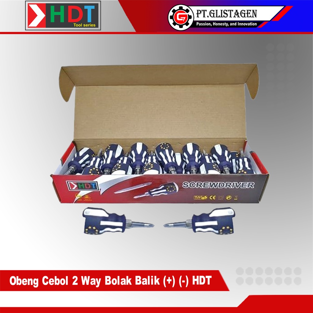 HDT Obeng Cebol Bolak Balik Plus Minus Mini Stubby Screwdriver 2 Way