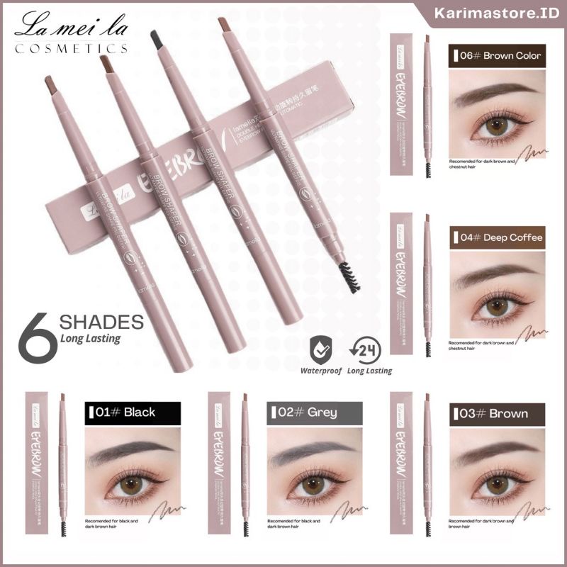 LAMEILA Pensil Alis Eyebrow 2 in 1 Kepala Ganda 7 Warna Ungu Muda Lilac LA025