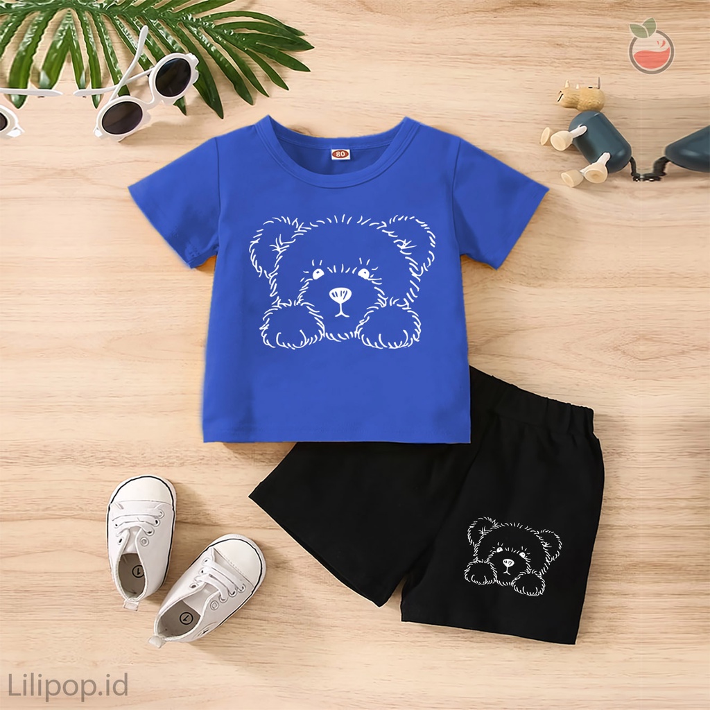 Baju Anak Stelan Kaos 3/4  BEAR  KOYA Cowok Cewek  Usia 1 -4 Tahun Celana Pendek Harian