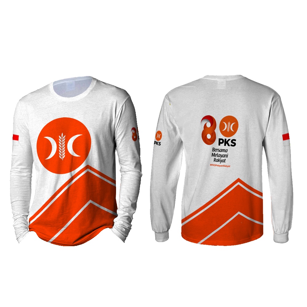 Kaos Baju Lengan Panjang Partai PKS / Kaos Baju PKS Logo Baru / Kaos Partai Keadilan Sejahtera