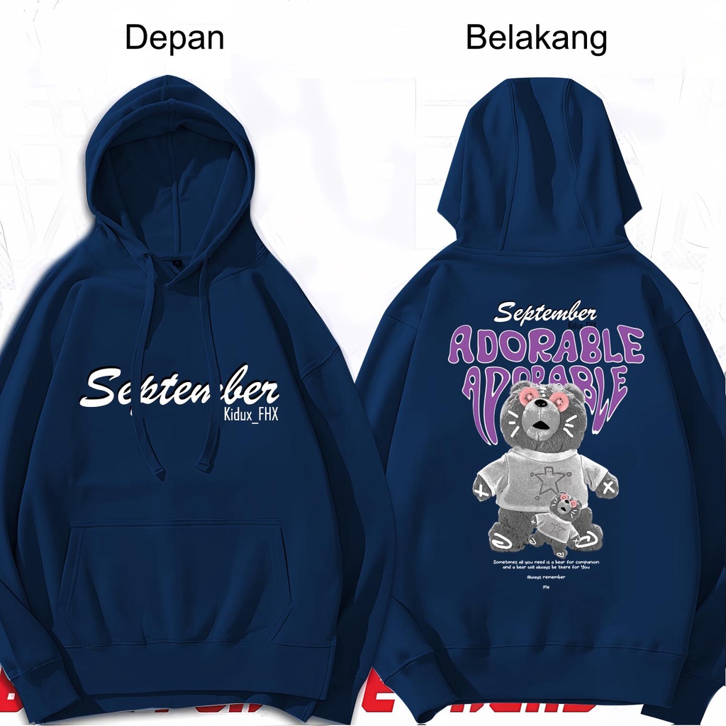 Lilipop.id Sweater Hoodie Pria September Bear C Hoodie Kupluk Jumper Outwear Long sleve Trendy Terbaru