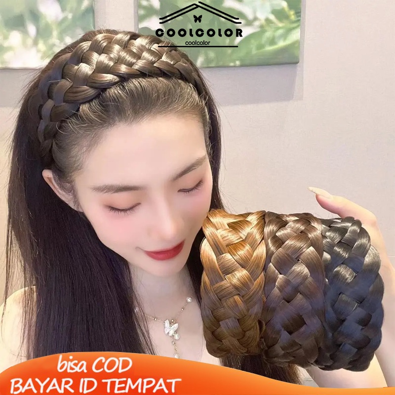 COD❤️Ikat Kepala Wig Kepang Bertepi Lebar ikat kepala Kepang Fishbone Menebal Kepang Twist yang Menebal Cuci Muka Ikat Rambut Wanita- cl