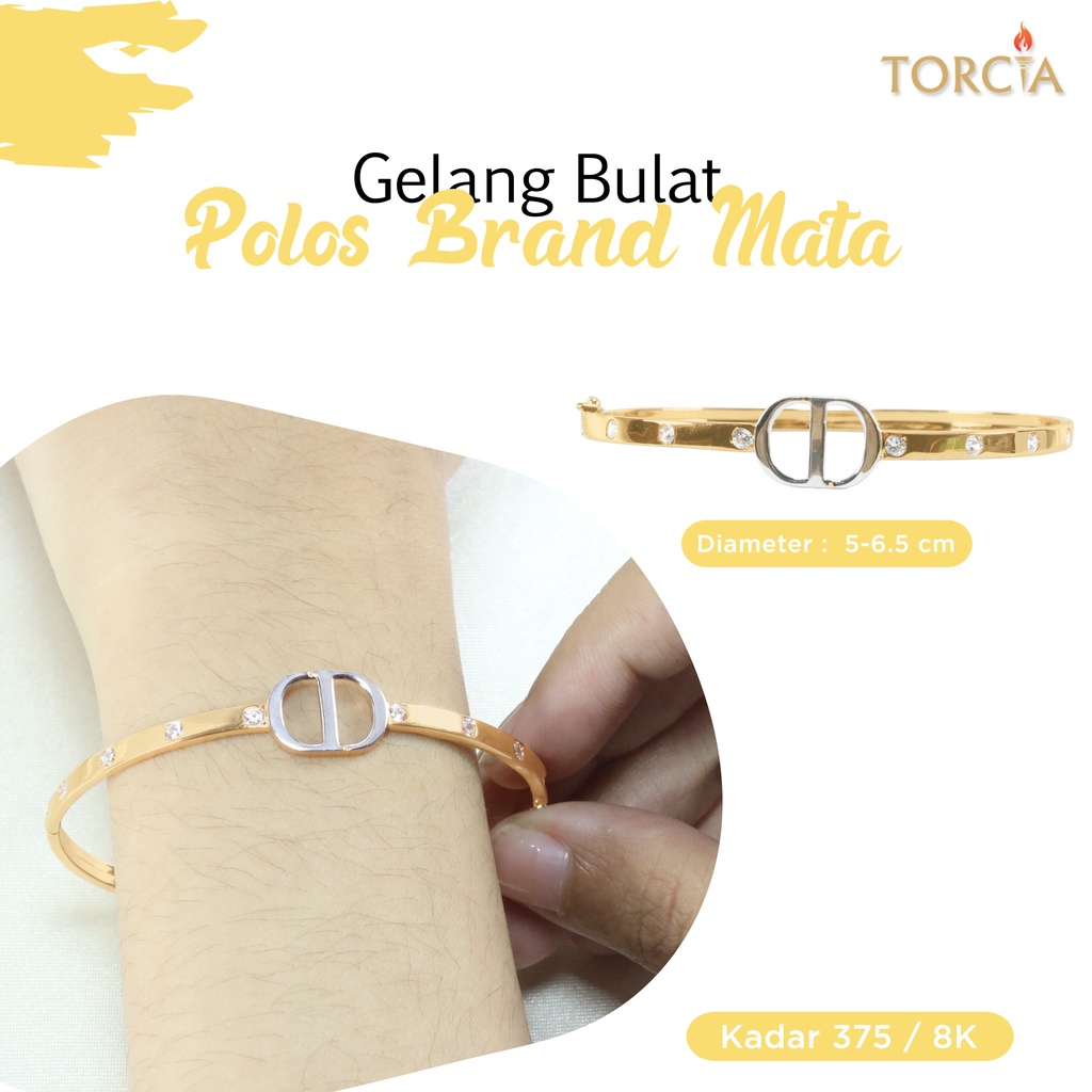 Gelang Bulat Emas Asli Polos Brand Putih Mata Kadar 375 Torcia