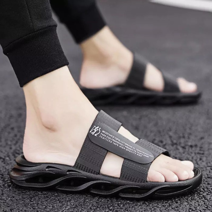 Sandal Pria Sandal Casual Pria Slide Grizle Menshoes - Hitam, 39(E5Y0) Sendal Pria Dewasa Kulit Sand