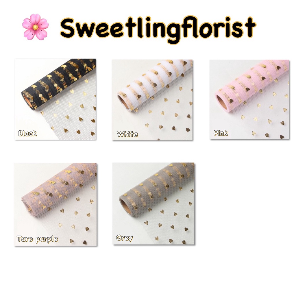 

Flower Wrapping Paper Jaring Motif Love Gold Lembaran 48 x 50cm Mesh