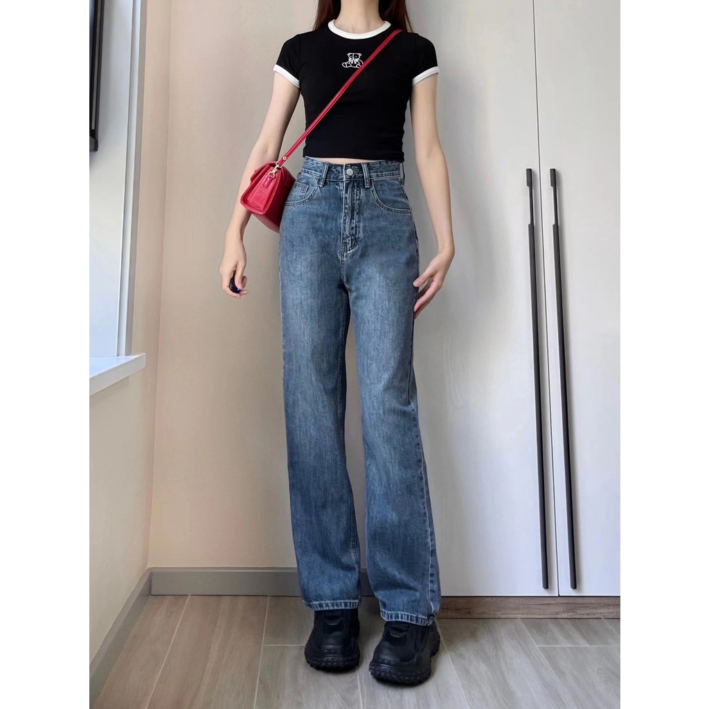 ✅COD Biru retro high waist kulot kekinian celana jeans panjang wanita