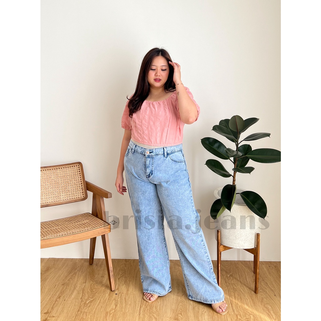 BRISIA JEANS - WENDY Boyfriend Jeans JUMBO - Snow Blue Muda Size 34-38 / Loose Jeans BIGSIZE