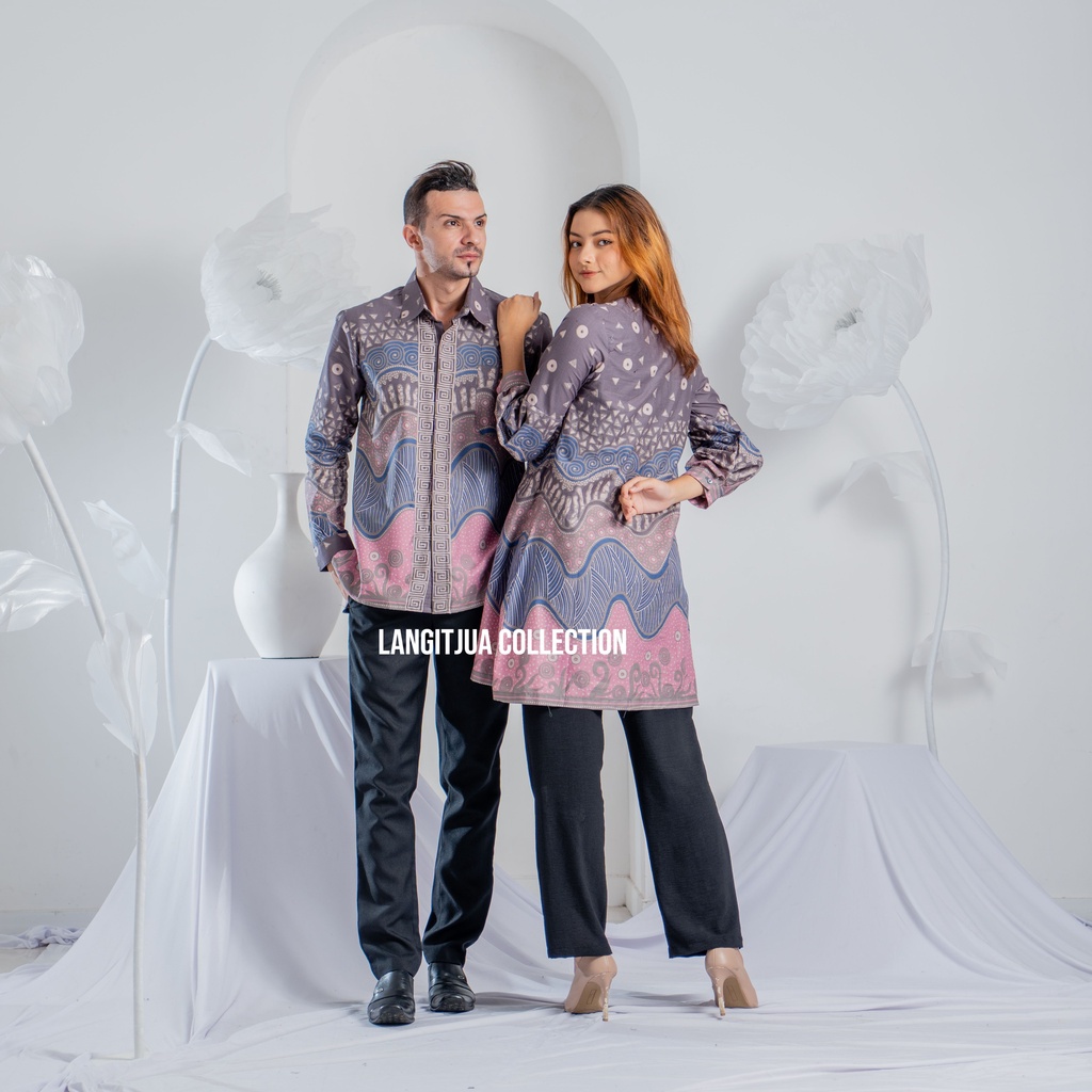 Couple Baju Batik Sarimbit Motif Abstrak Ombak