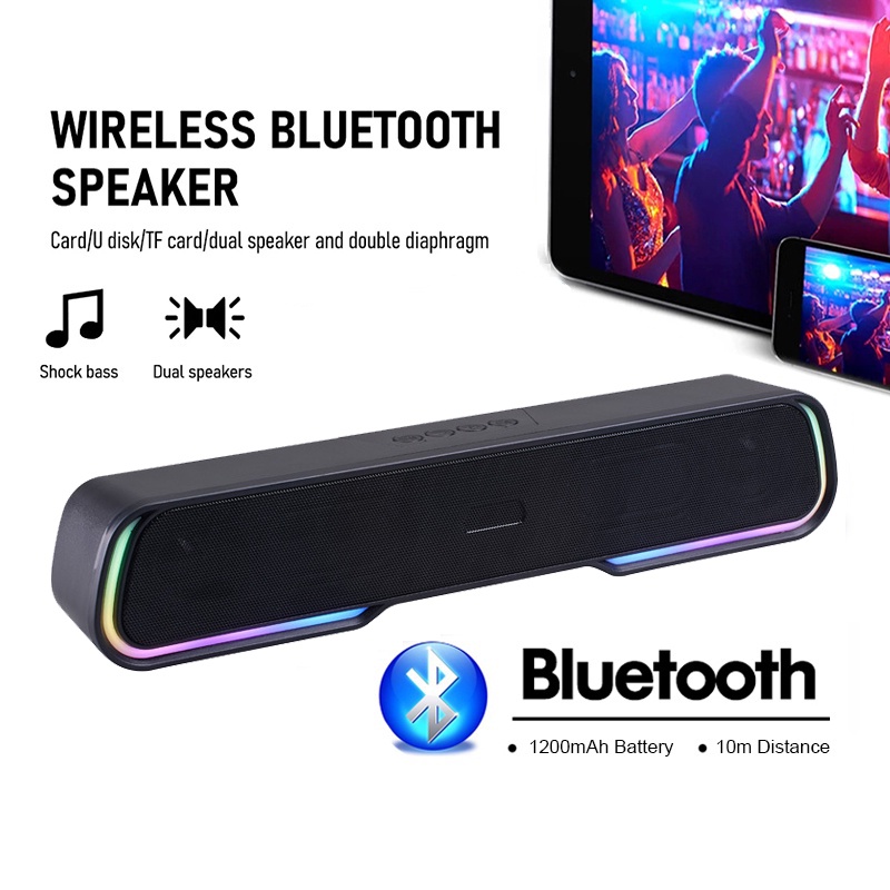 Portable Wireless Speaker Bluetooth Soundbar Home Theater TV Speaker RGB 7 Colors LED Light TF FM USB AUX Multifunction shock surrounds the bass Bluetooth Speaker 5.0