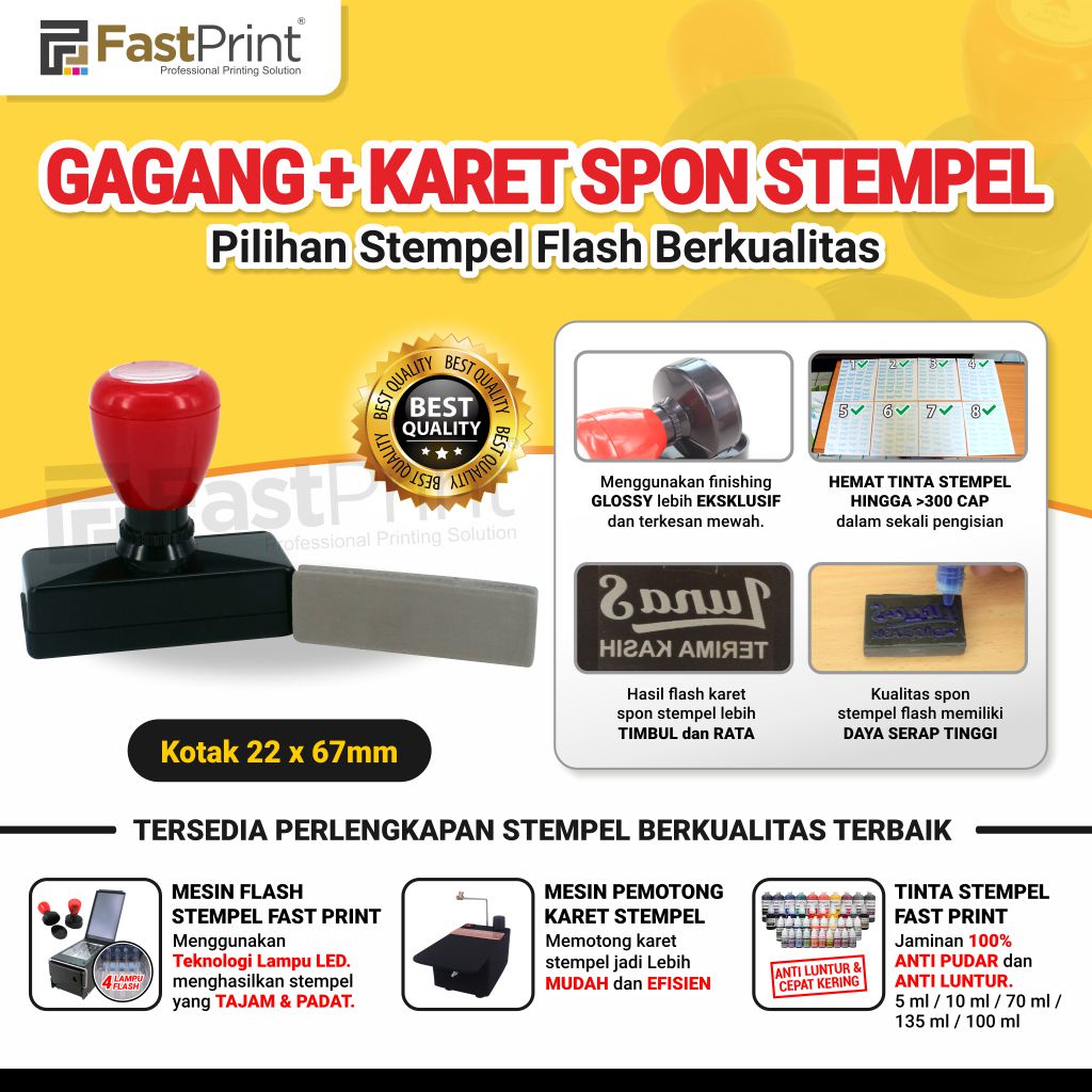 Gagang Stempel Plus Karet Stempel Flash Potongan Ukuran Kotak 22x67MM