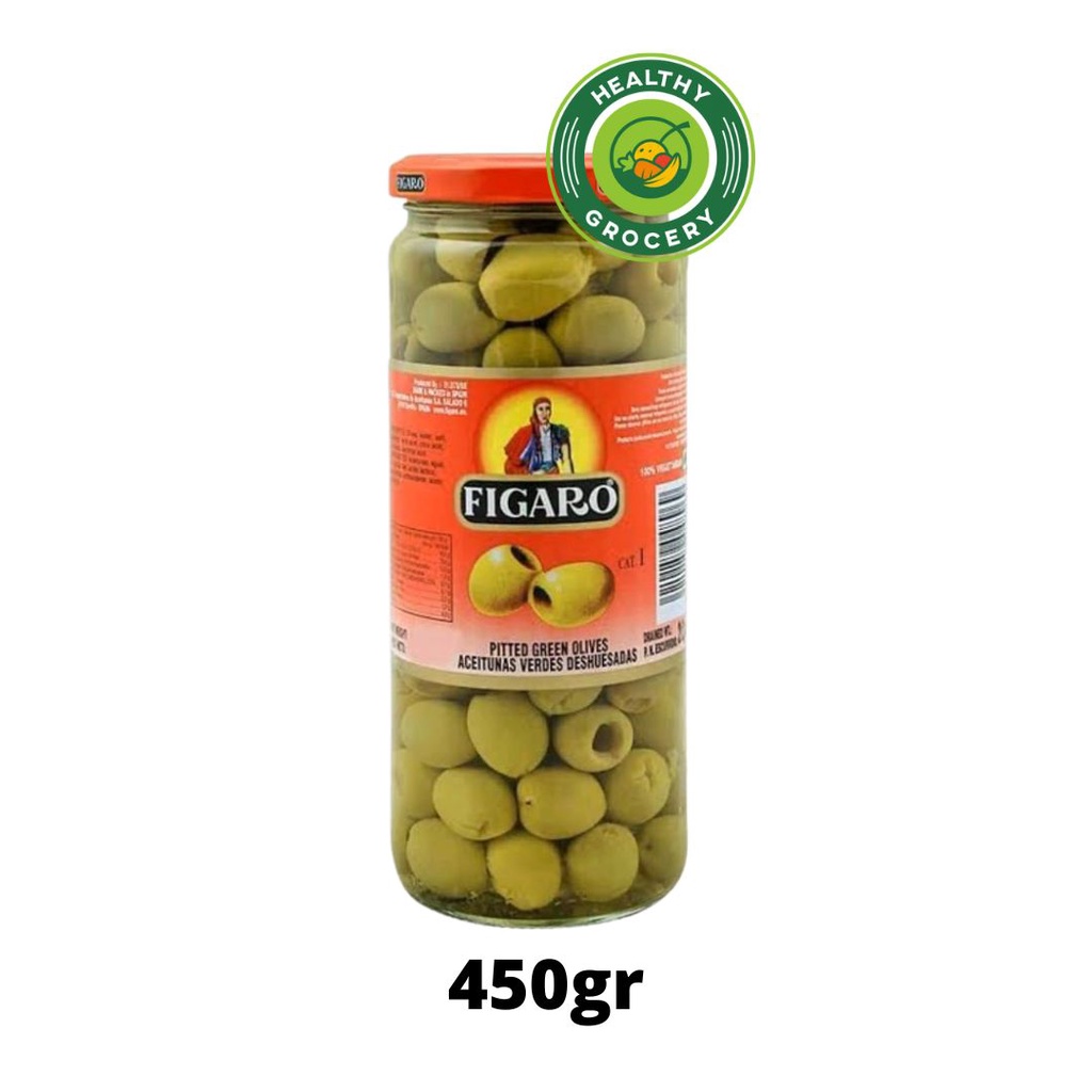 Figaro Green Olive With Pimiento /  Pitted Black Olive 450gr In Jar / Pikel Zaitun