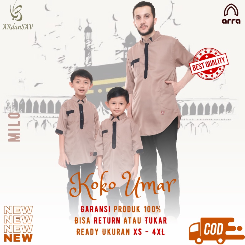 Baju Koko Kurta Couple Ayah Dan Anak Warna Coklat Milo Laki Laki ARRA Series Umar Lengan Pendek 3/4 