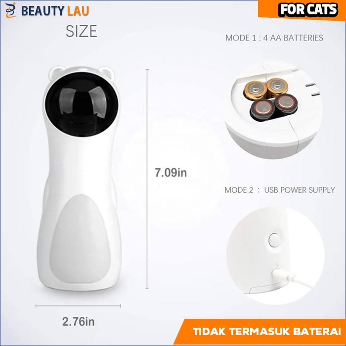 LASER KUCING 5 MODE MAINAN INTERAKTIF KUCING BERGERAK BERPUTAR OTOMATIS LESER KUCING CAT TEASER TOYS