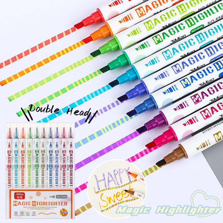 10pcs Marker Spidol Berujung Ganda yang Dapat Dihapus Spidol Pengubah Warna Spidol Kreatif Seni Lukisan Grafiti Pena Warna Pena Kantor Alat Tulis Kantor