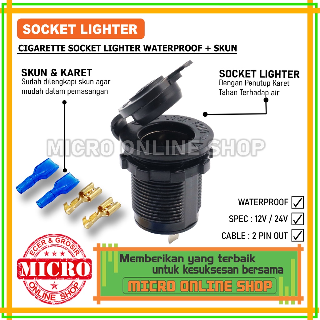 Socket Lighter Waterproof 12V-24V + Skun / Soket Lighter Motor Mobil Anti Air