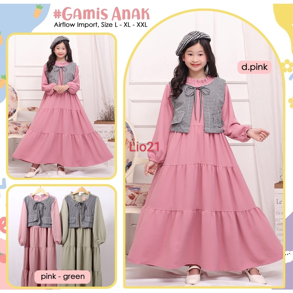 BAJU GAMIS ANAK PEREMPUAN TERBARU CRINGKEL AIRFLOW IMPORT UNTUK UMUR 7-11 TAHUN