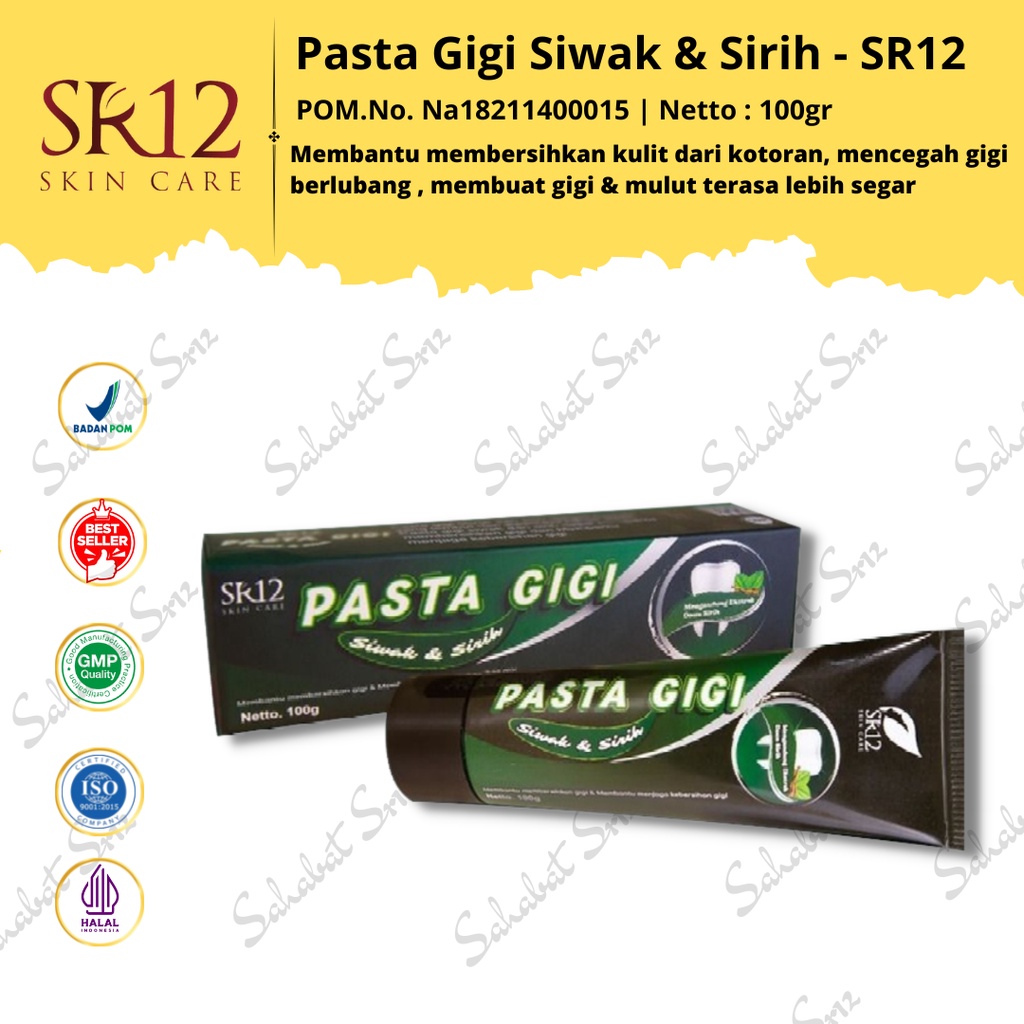 PASTA GIGI SIWAK &amp; SIRIH SR12 / ODOL SIWAK DAUN SIRIH / MENCEGAH GIGI BERLUBANG / MENYEGARKAN GIGI DAN MULUT