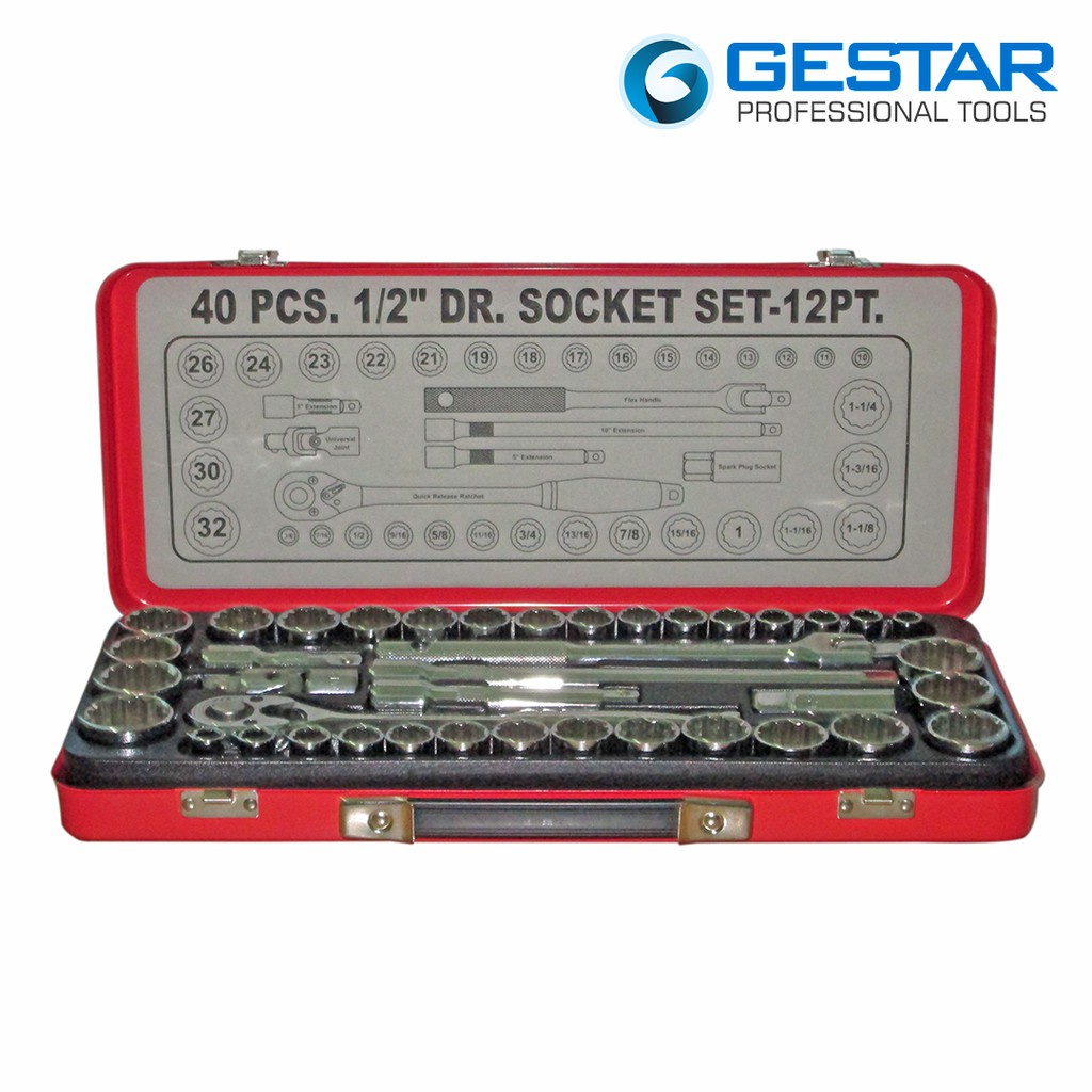 GESTAR/CROSSMAN-Set Kunci Shock 1/2" Drive Socket Set- 40pc
