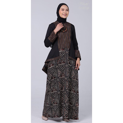 Swarna Gamis Batik Shafiy Original Modern Etnik Jumbo Kombinasi Polos Tenun Terbaru Dress Wanita Muslimah Dewasa Kekinian Cantik Kondangan Muslim  Syari XL