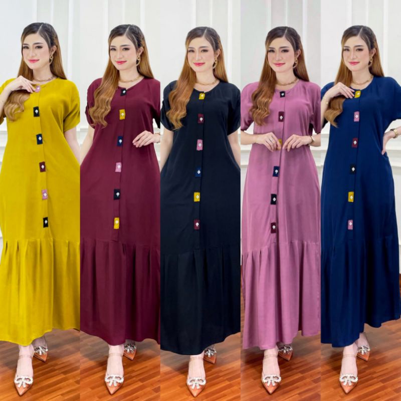 [BISA COD BAYAR DIRUMAH] NEW DRESS KANCING KOTAK MULTICOLOR REMPEL LENGAN KERUT VIRAL