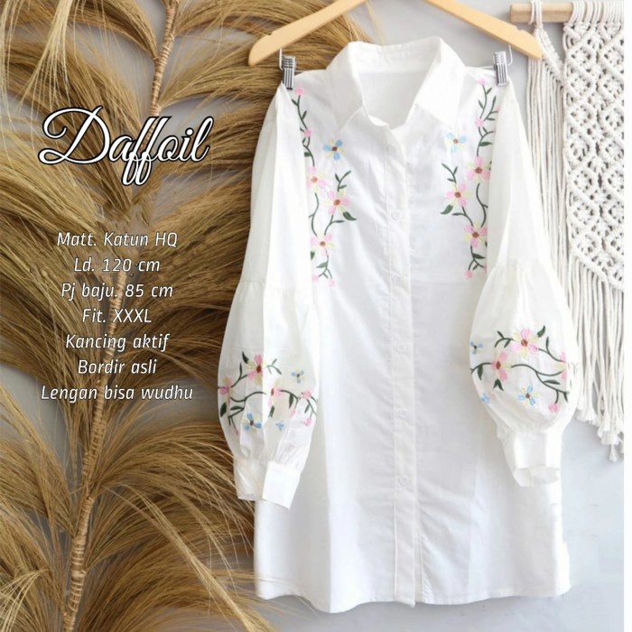 Khimar Syari TUNIK JUMBO BORDIR PUTIH - DAFFOIL H3D7