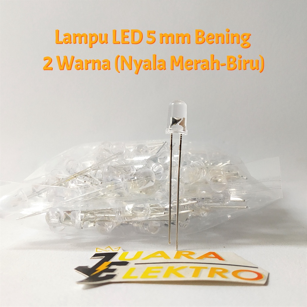 (10 PCS) Lampu LED 5 mm Bening 2 Warna (Nyala Merah-Biru) Berkedip